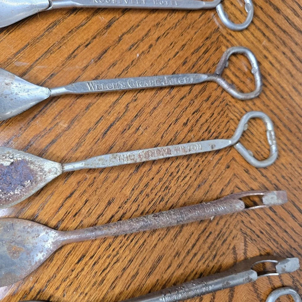 Vintage Hotel & Business Spoon Advertising Stirrer Bottle Openers Rusty 12
